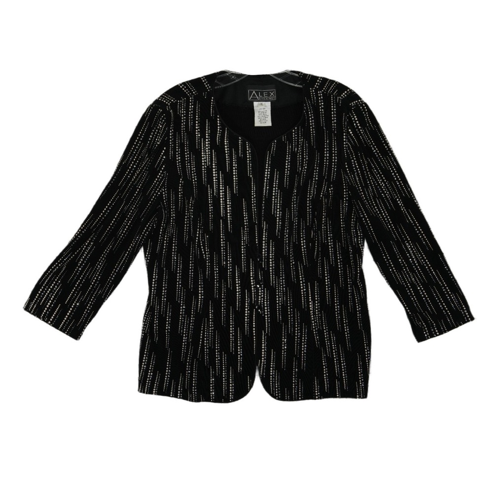 Alex Evenings 2 Piece Set Women's Size XL Black Silver Glitter Top Jacket Blouse